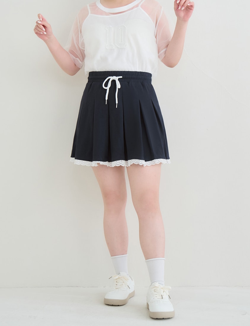 Sweet Lace Sporty Pleated Plus Size Mini Skirt