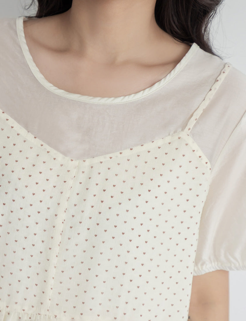 Cute Floral Print Faux Two Piece Plus Size Top