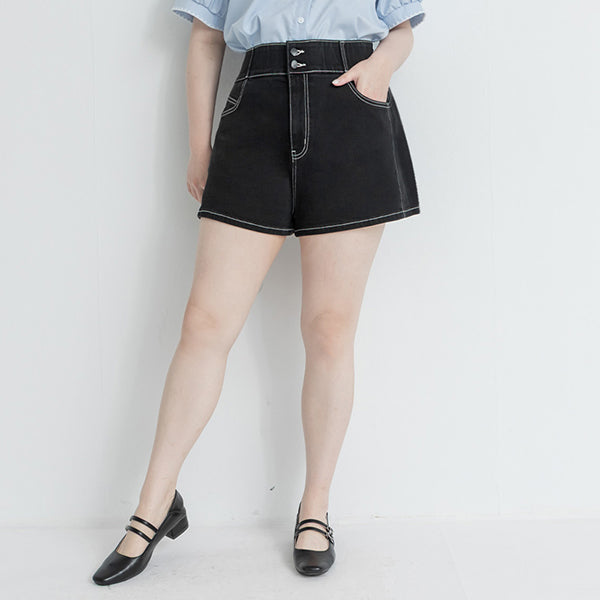Slimming High Waist A-Line Plus Size Denim Shorts