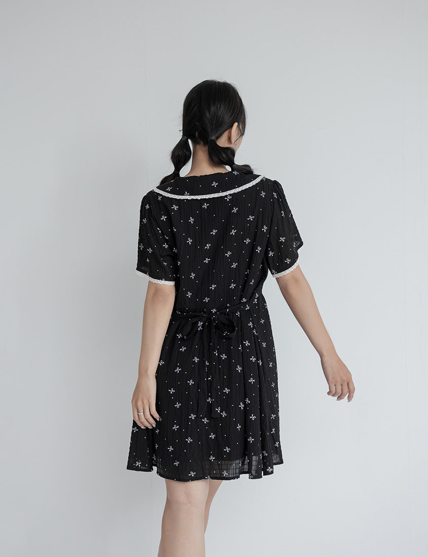 All-Over Bow Collared Plus Size Mini Dress