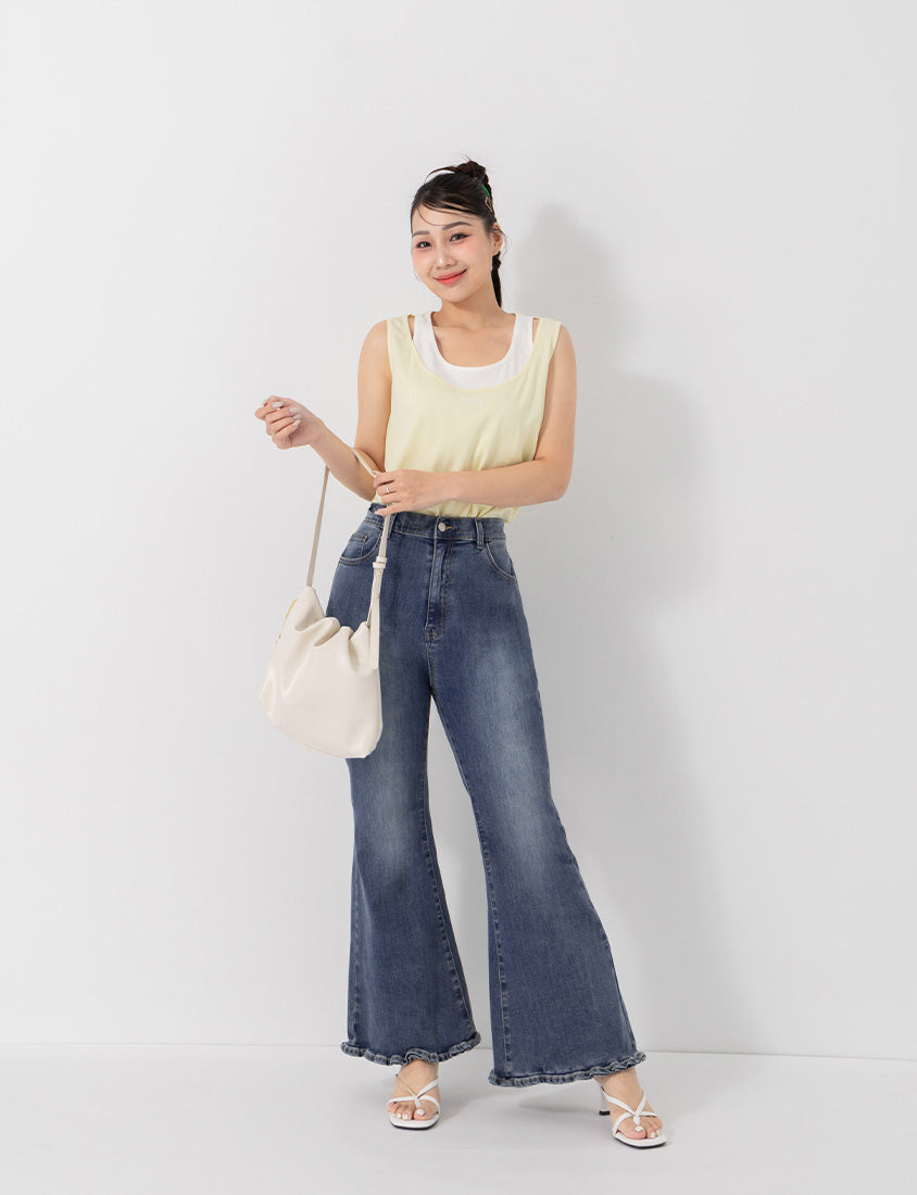 Stretch Ruffle Hem Plus Size Flared Jeans