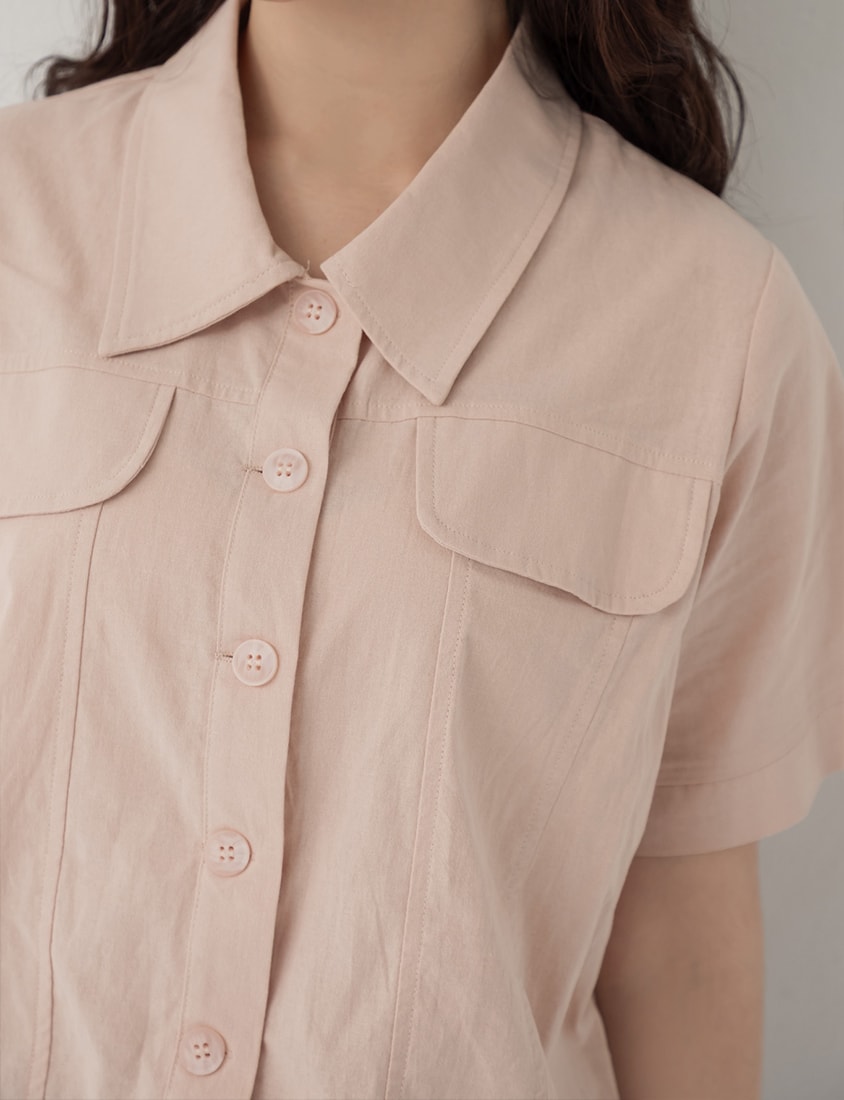 Spring Cotton Linen Stitch Plus Size Short Sleeve Shirt