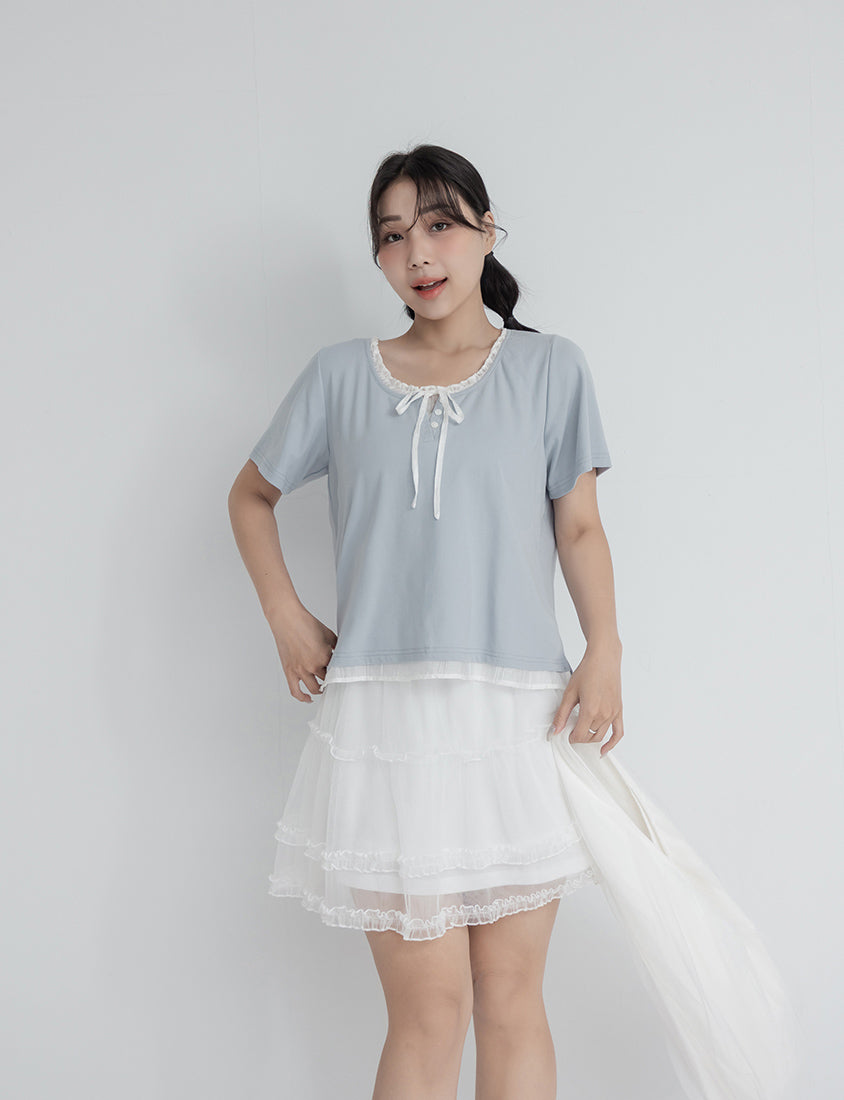 Korean Style Layered Faux Two-Piece Plus Size Top