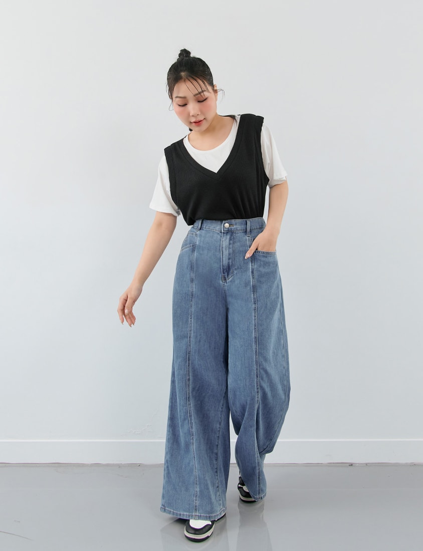 Contrast Waffle Faux Two Piece Plus Size Tee