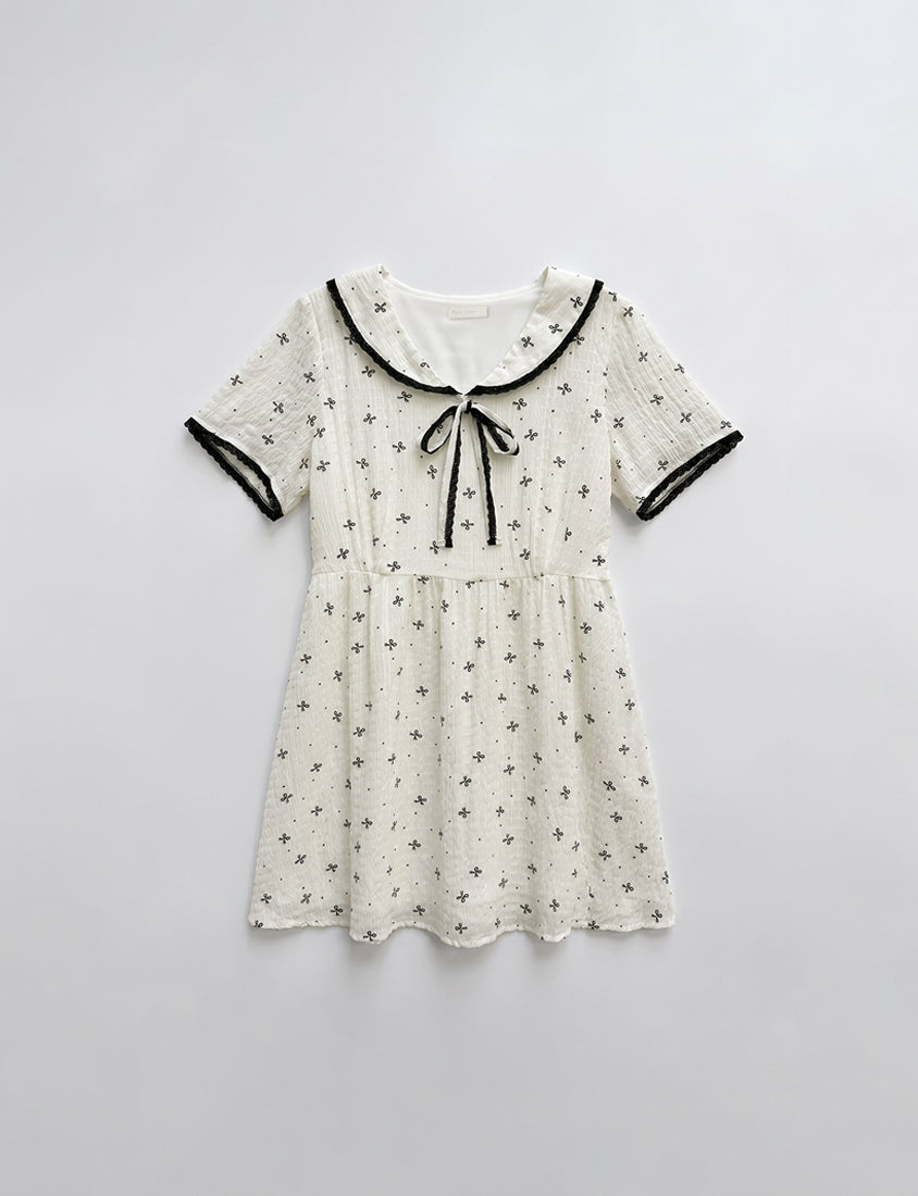 All-Over Bow Collared Plus Size Mini Dress