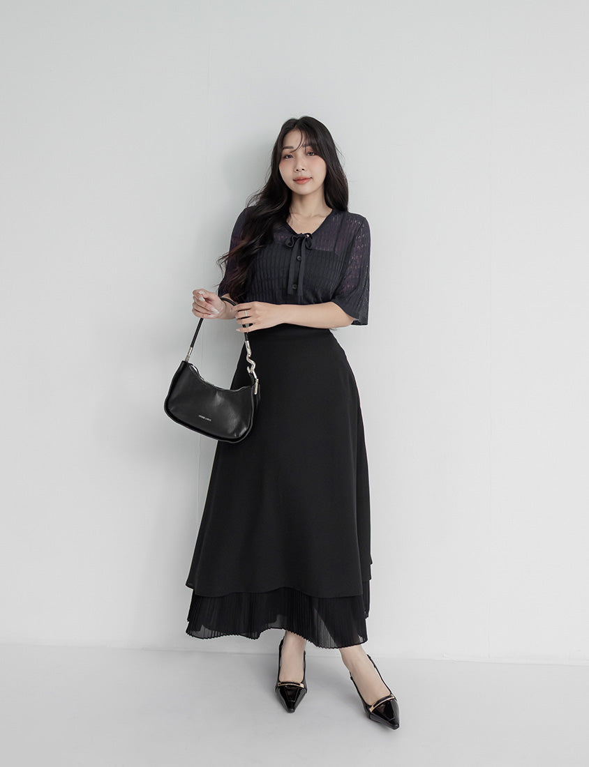 MISS. Elegant Pleated Chiffon Plus Size Maxi Skirt