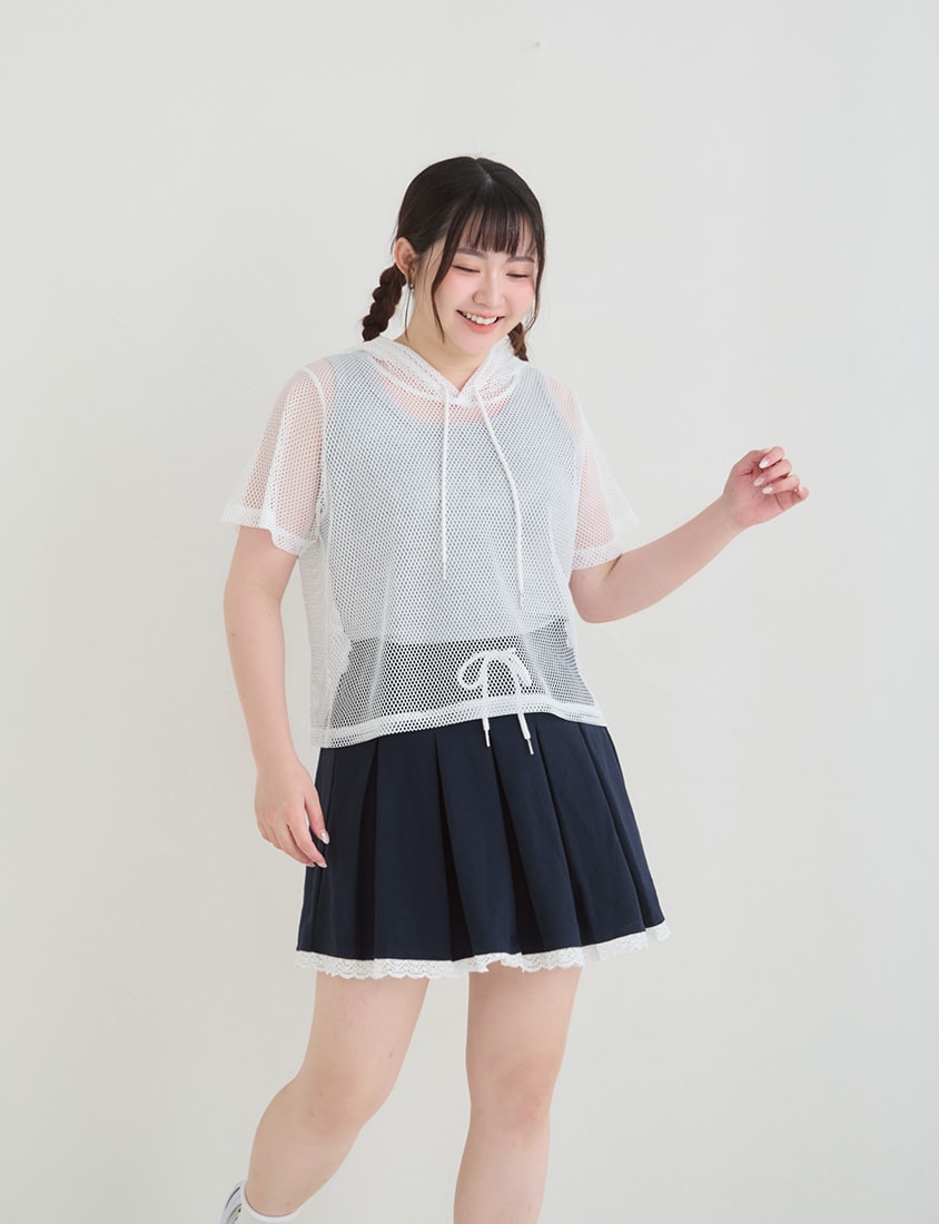 Casual Sporty Mesh Hooded Plus Size Top