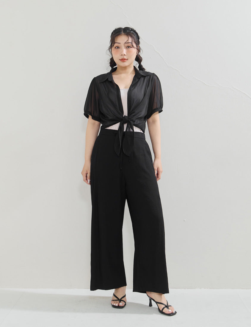 Sheer Tie-Front Collar Plus Size Cardigan