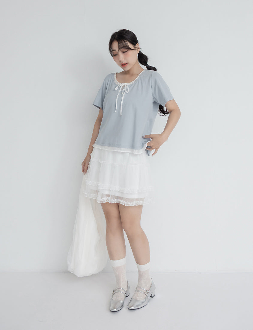 Korean Style Layered Faux Two-Piece Plus Size Top