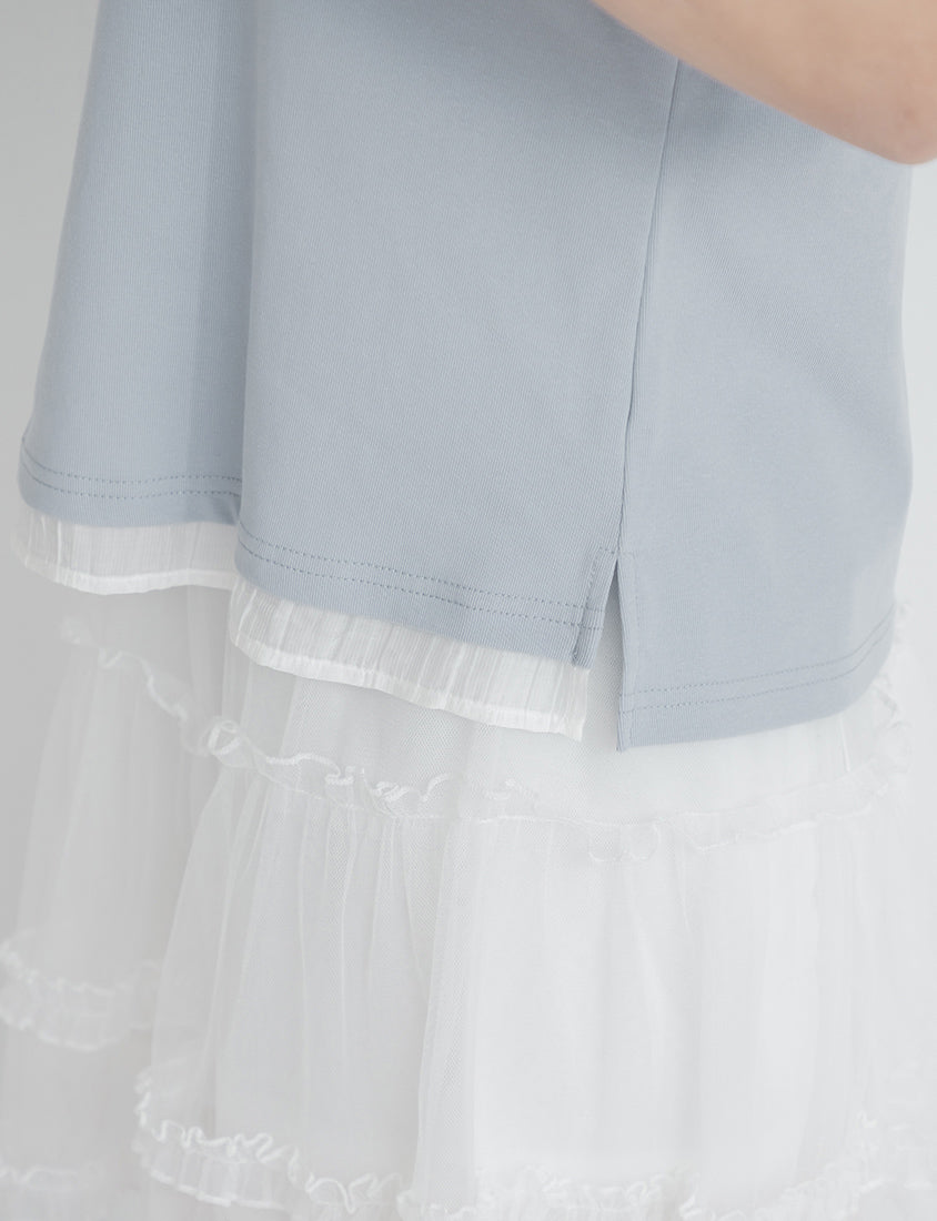 Korean Style Layered Faux Two-Piece Plus Size Top