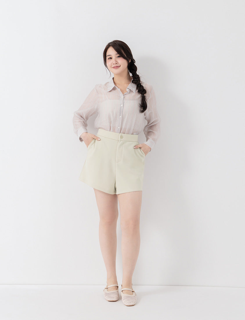 Sheer Color Stripe Long Sleeve Plus Size Shirt
