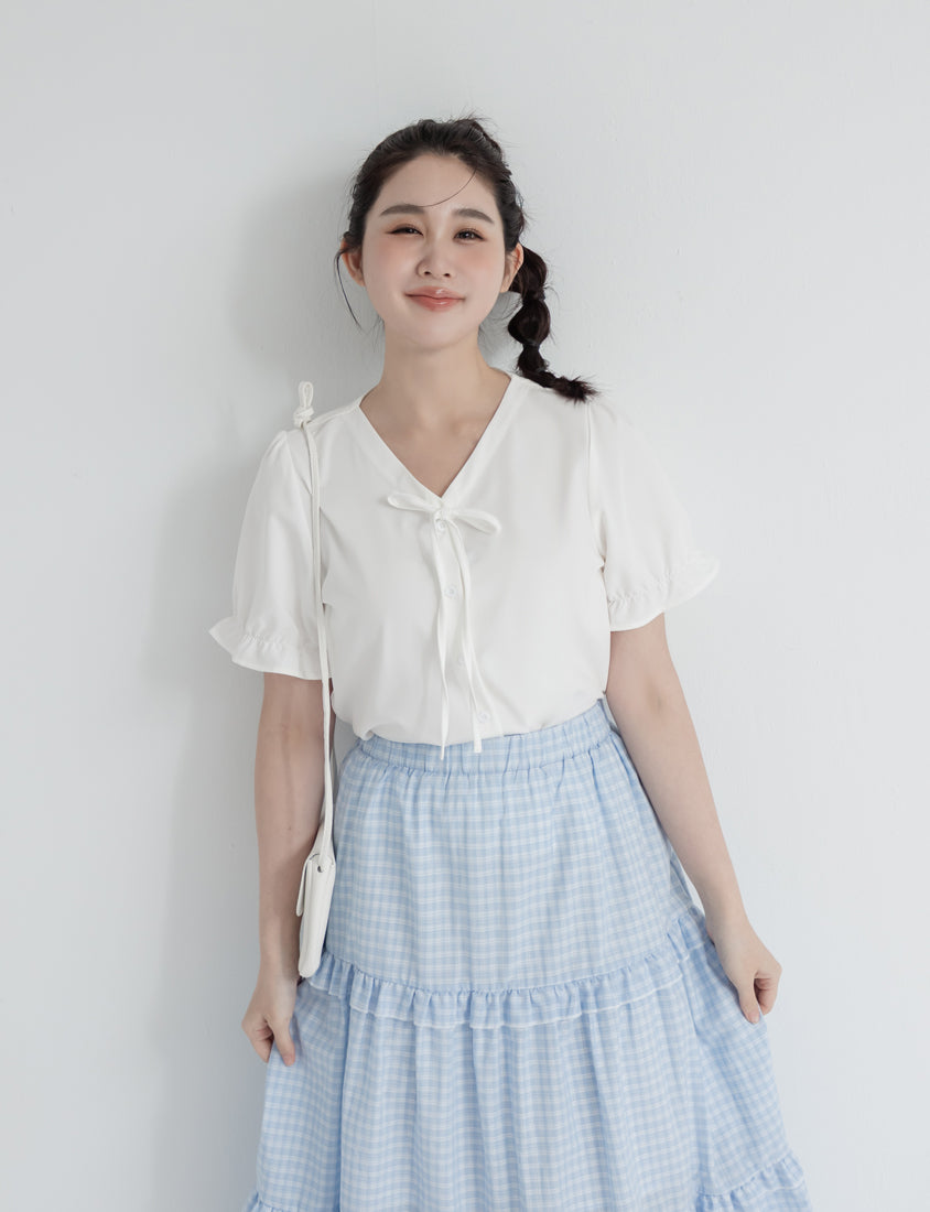 Cooling Tencel Silky Denim-Like Puff Sleeve Plus Size Shirt