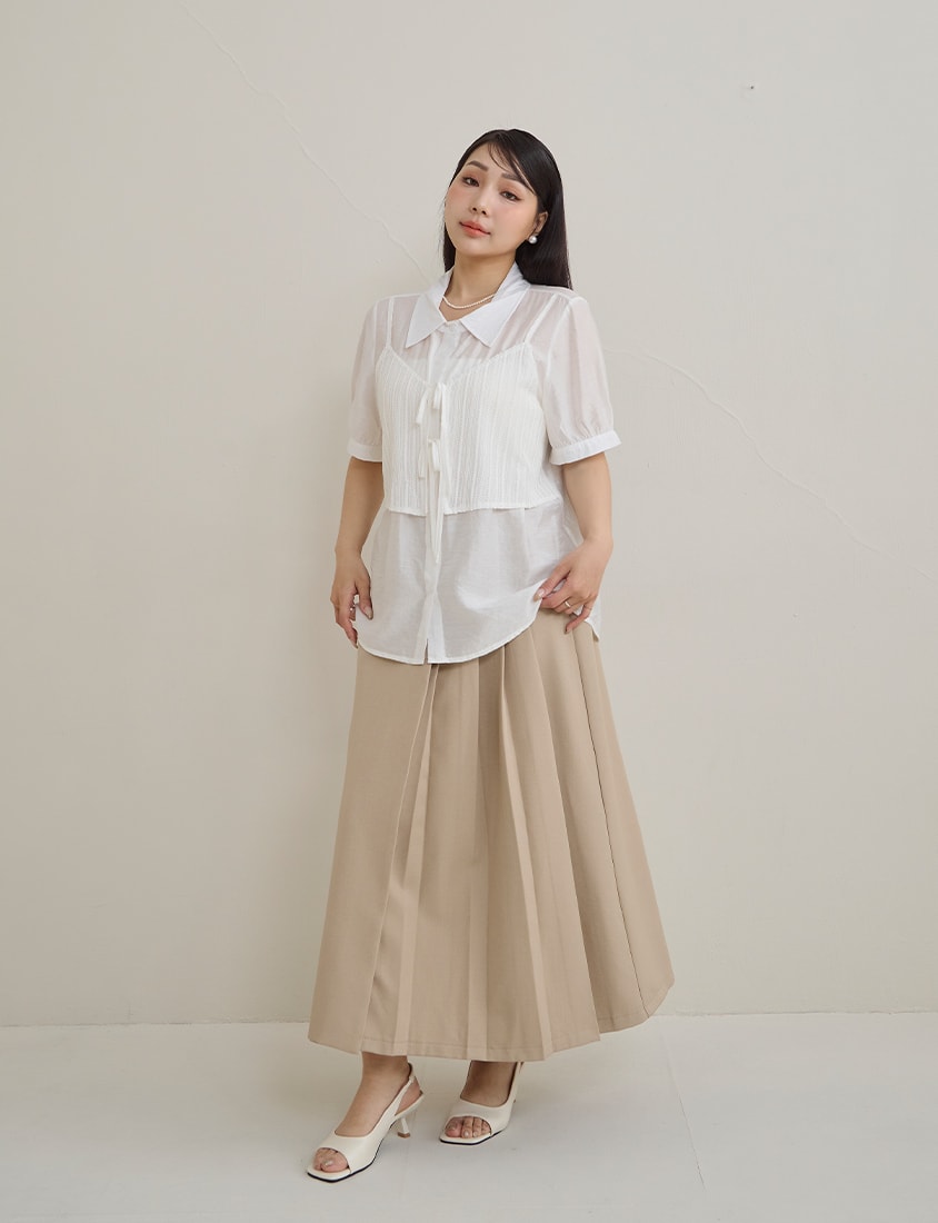 MISS. Faux Two Piece Sheer Plus Size Shirt (with Inner Tank Top)