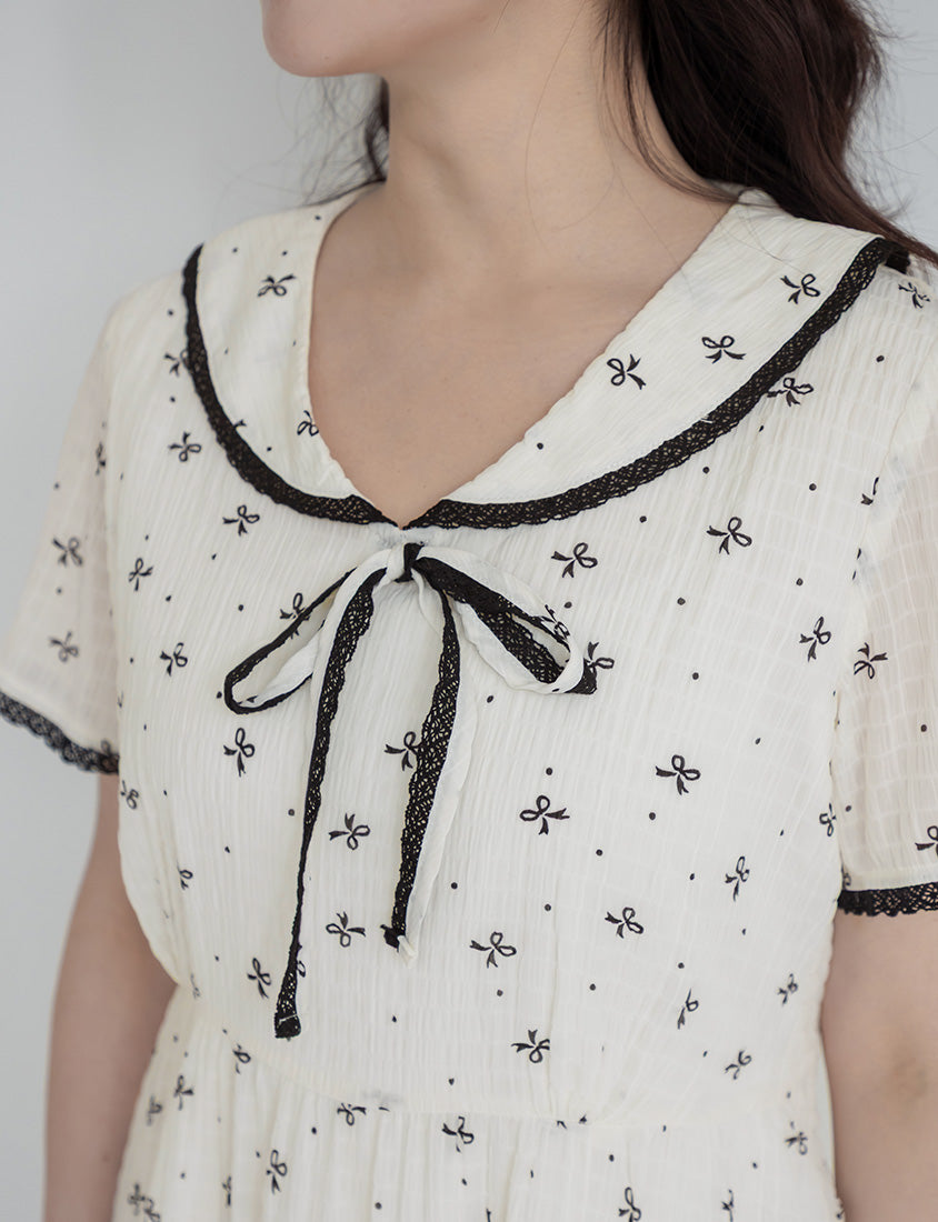 All-Over Bow Collared Plus Size Mini Dress