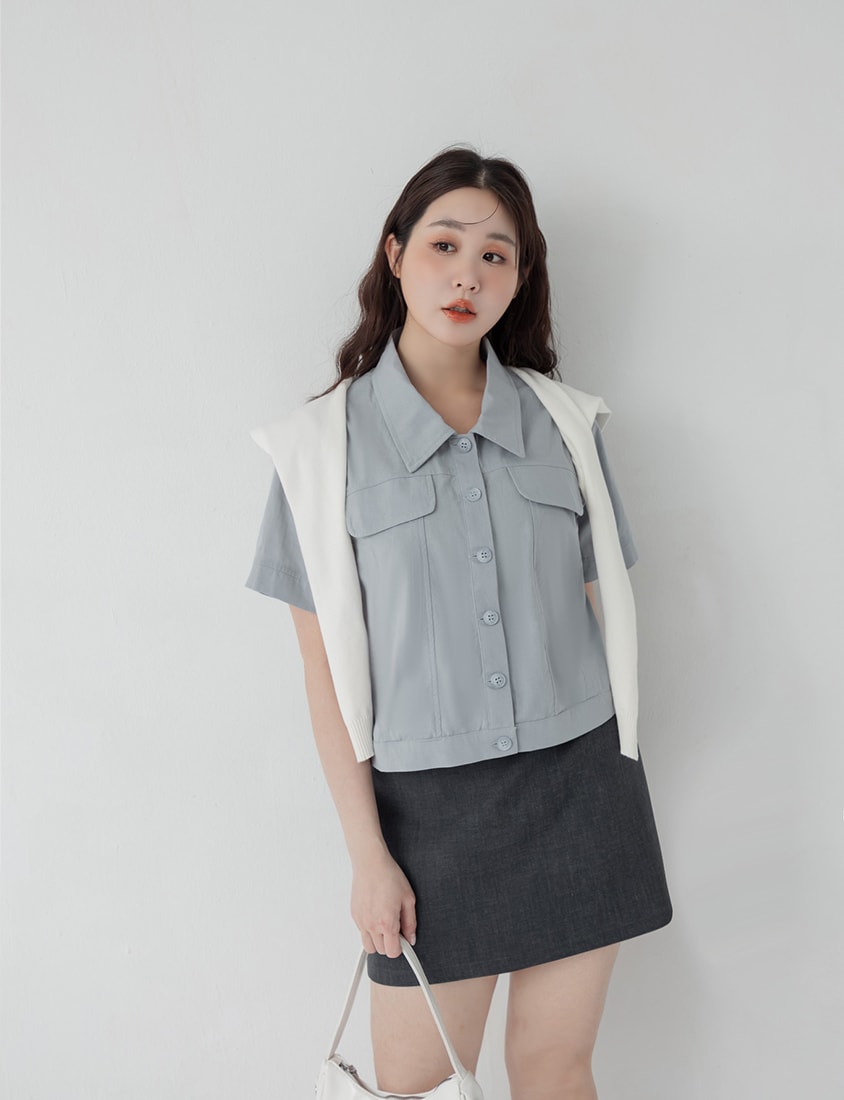 Spring Cotton Linen Stitch Plus Size Short Sleeve Shirt