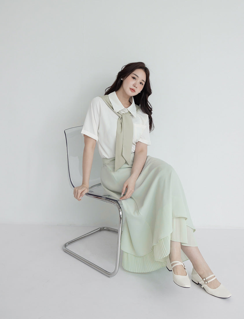 MISS. Elegant Pleated Chiffon Plus Size Maxi Skirt