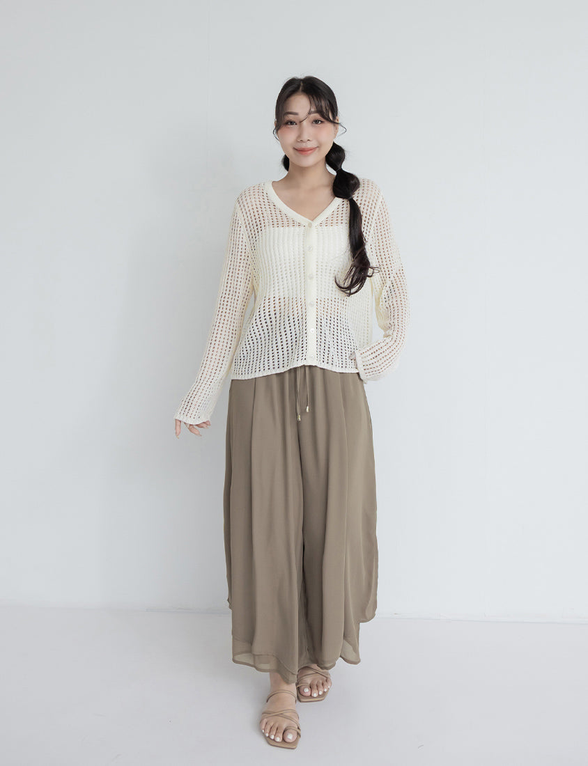 V-Neck Ice Silk Openwork Knit Plus Size Cardigan
