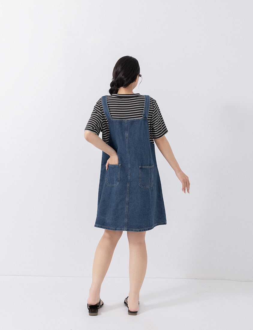 Stripe Faux Two Piece Denim Cami Plus Size Dress