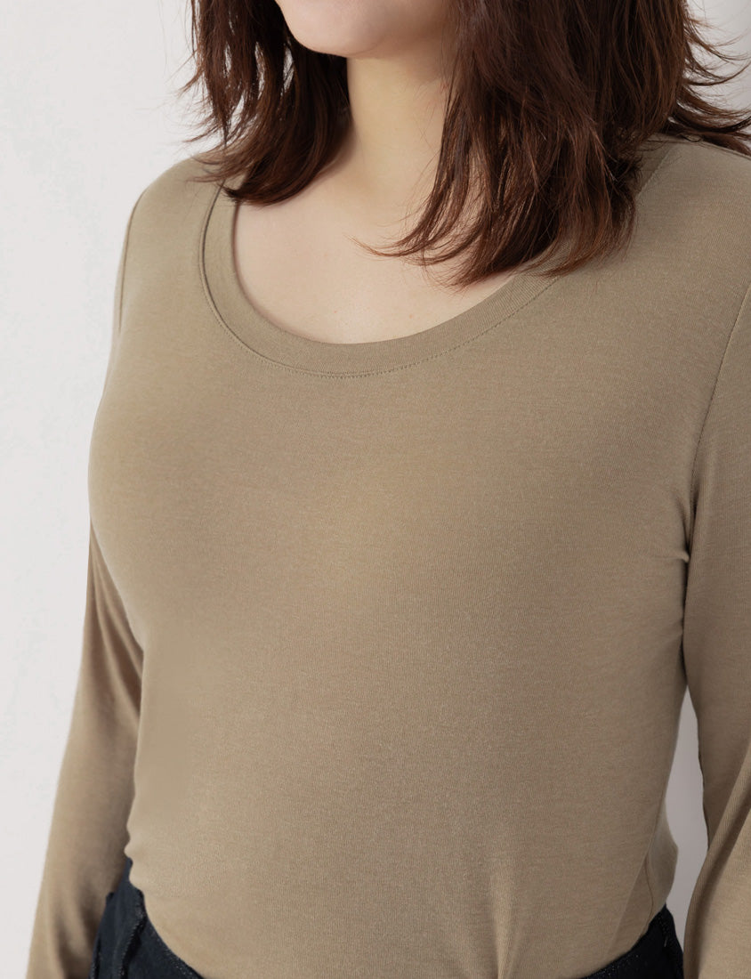 Sheer Tencel Wool Crew Neck Plus Size Long Sleeve Top