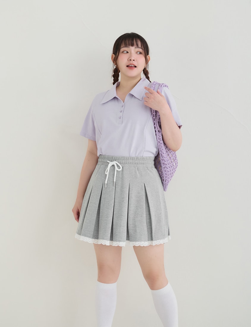 Sweet Lace Sporty Pleated Plus Size Mini Skirt