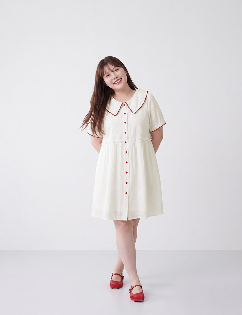 Crinkle Contrast Button-Up Plus Size Mini Dress
