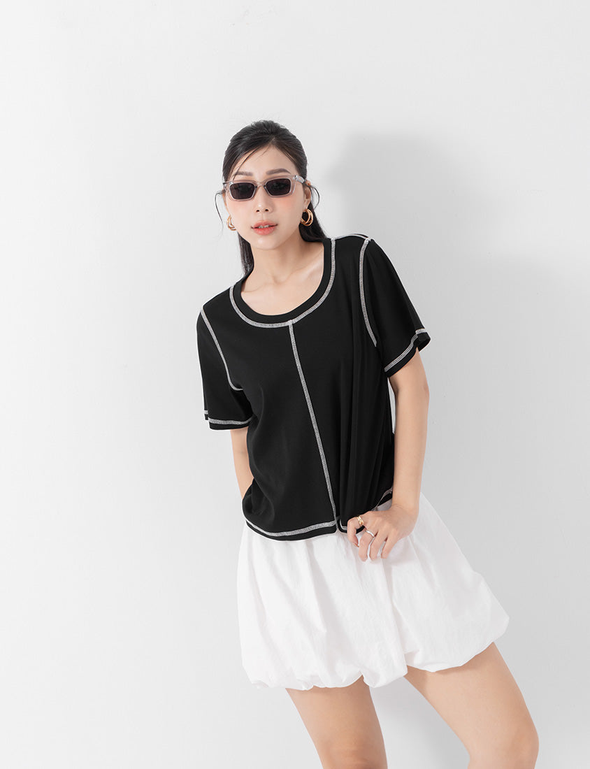 MUA! Cropped Contrast Stitch Short Sleeve Plus Size Tee