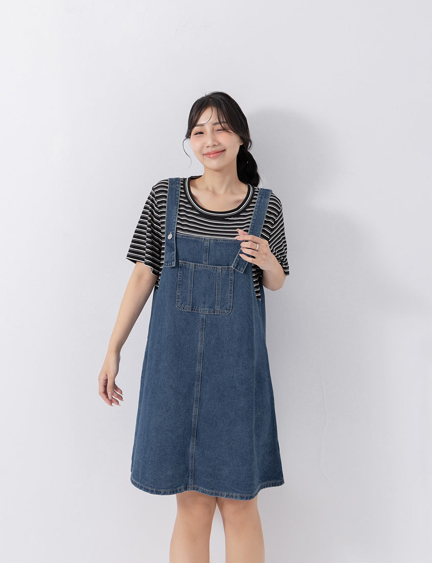 Stripe Faux Two Piece Denim Cami Plus Size Dress
