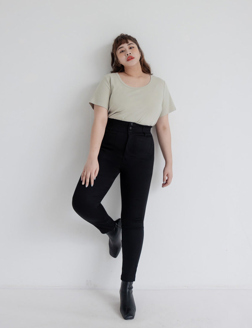 High Waist Tummy-Flattering Plus Size Slimming Pants (Three Buttons)