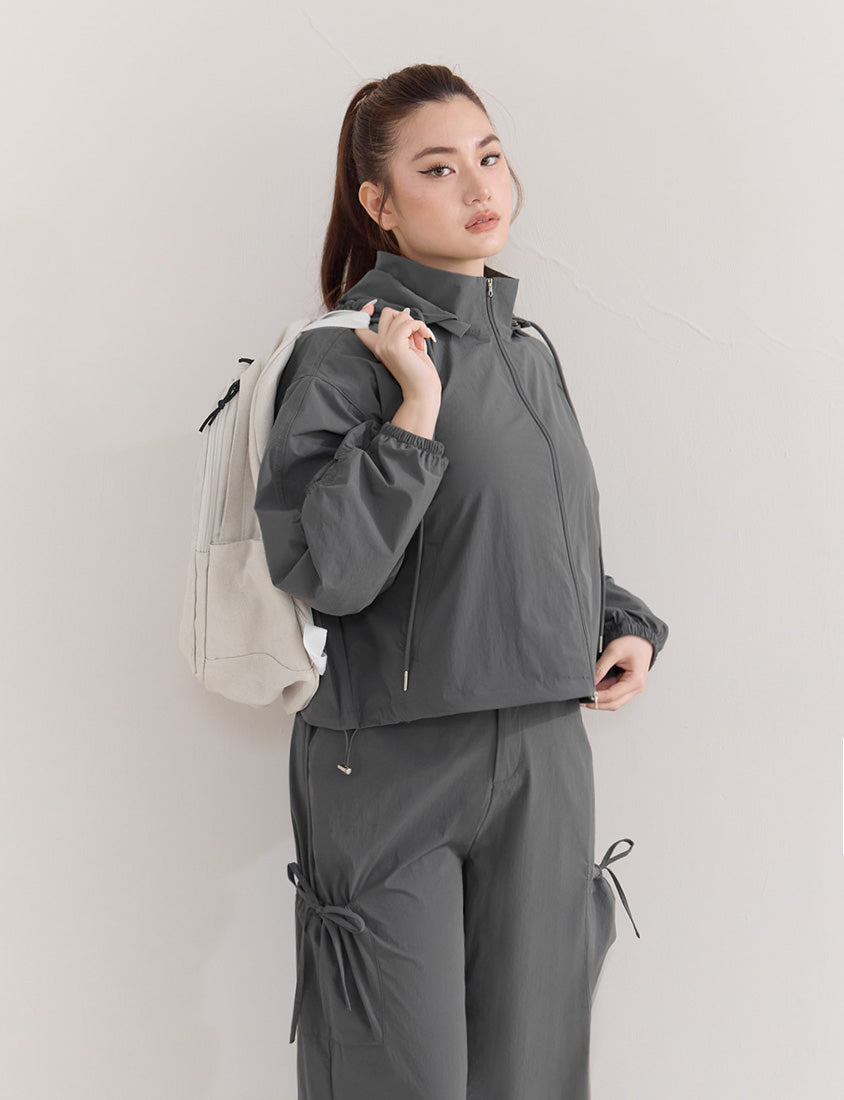 Instant Cooling UV-Protection Cropped Utility Hooded Plus Size Jacket