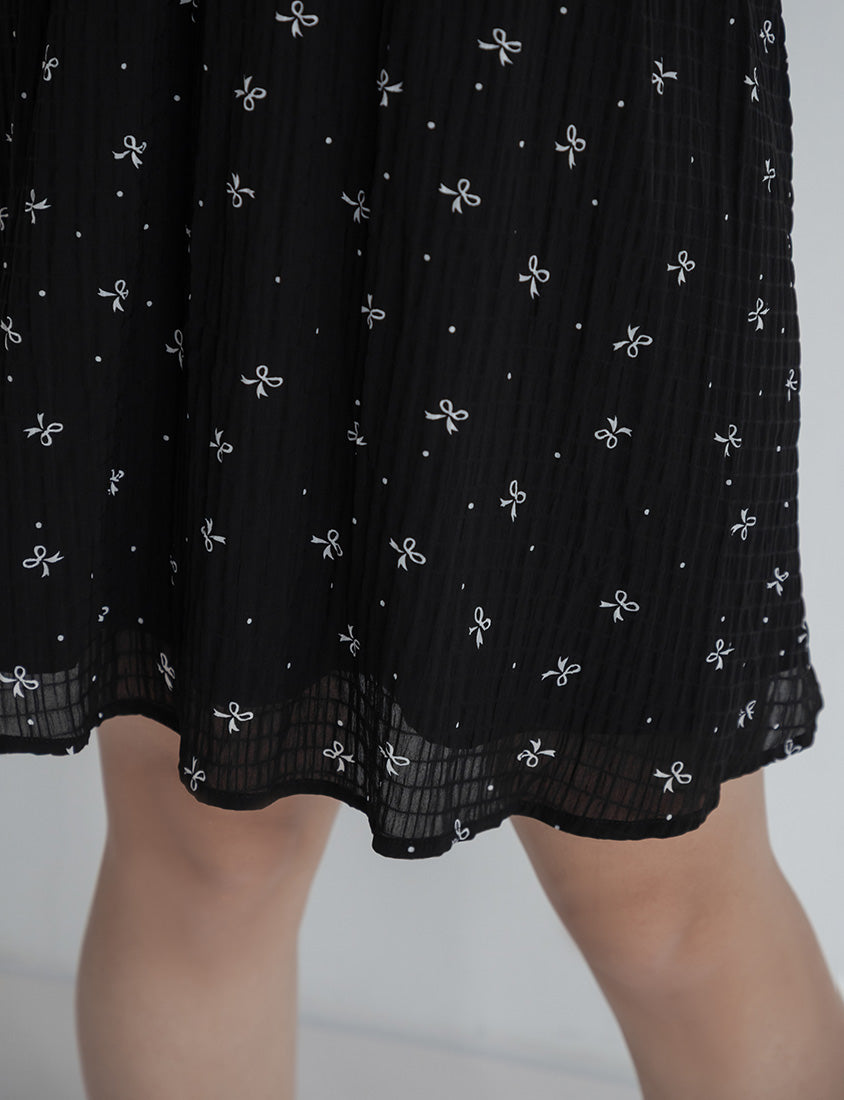 All-Over Bow Collared Plus Size Mini Dress