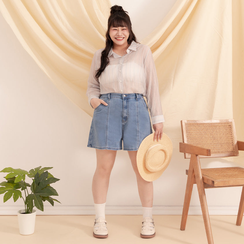 Apple-Shaped Friendly! Perfect Fit Slim Fit A-Line Plus Size Denim Shorts