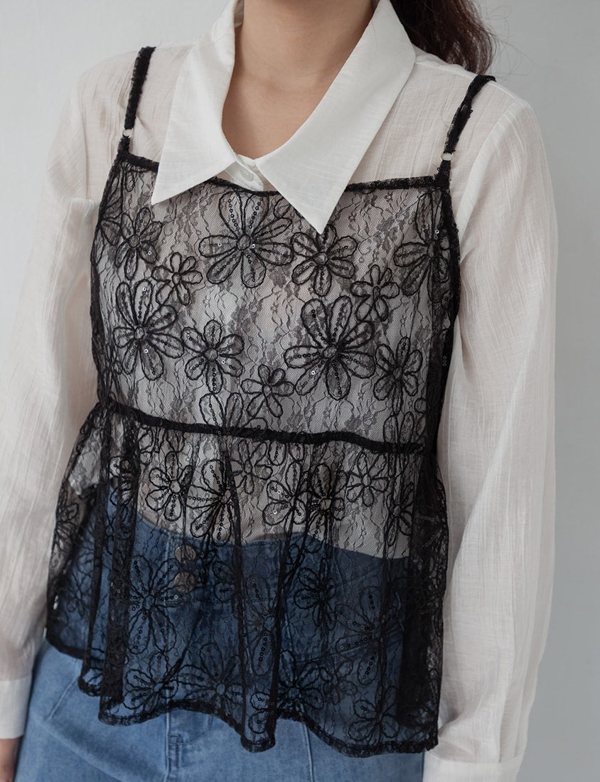 Delicate Floral Lace Layering Plus Size Camisole Vest