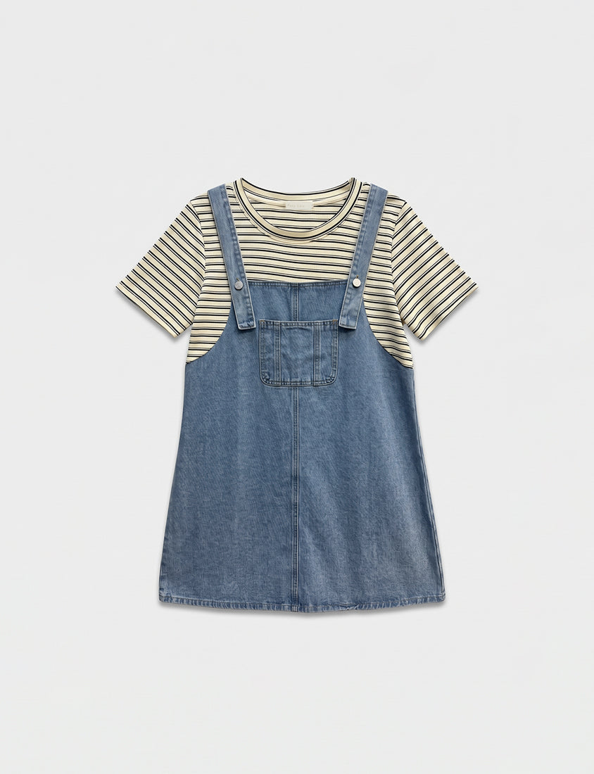 Stripe Faux Two Piece Denim Cami Plus Size Dress