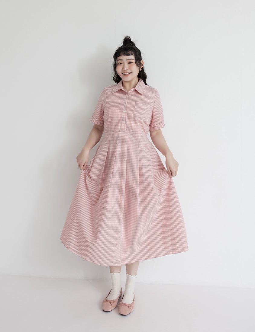 Collared Button-Up Gingham Plus Size Maxi Dress