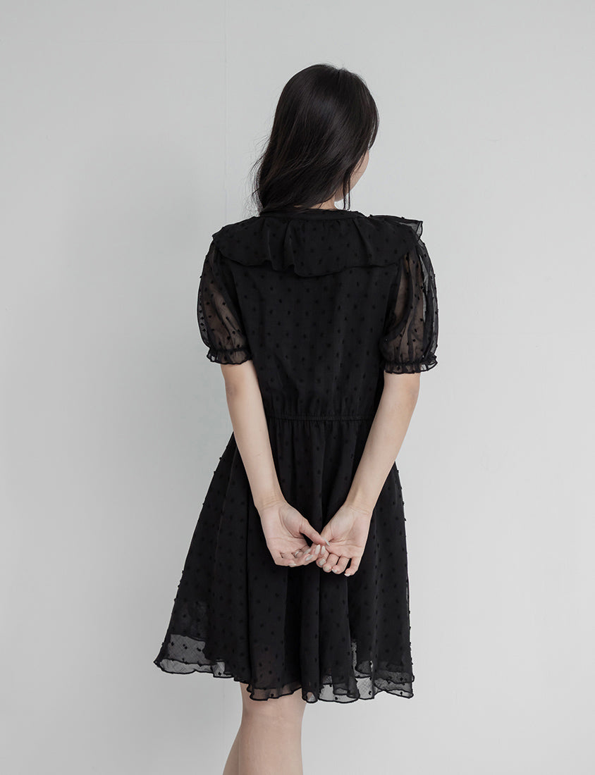 MISS. Polka Dot Jacquard Ruffle V-Neck Plus Size Mini Dress