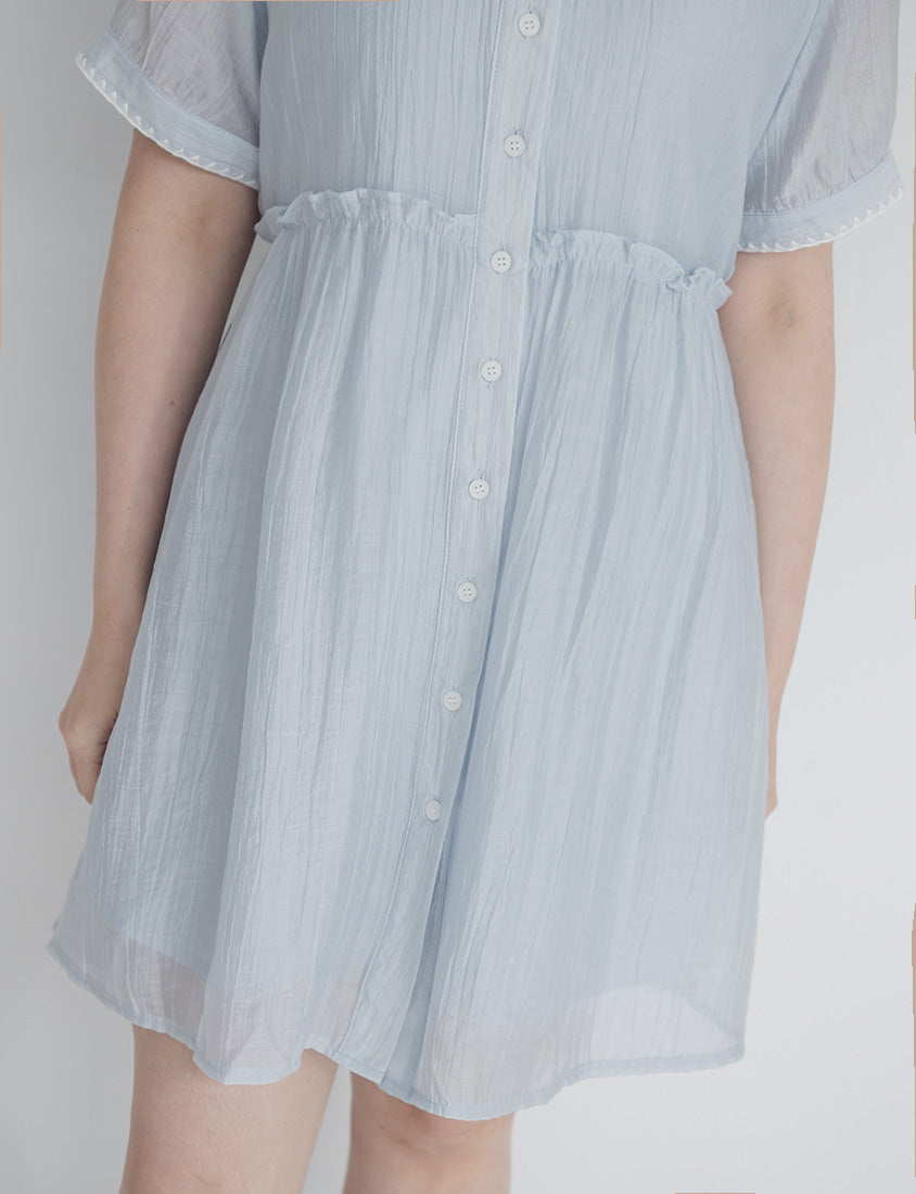 Crinkle Contrast Button-Up Plus Size Mini Dress