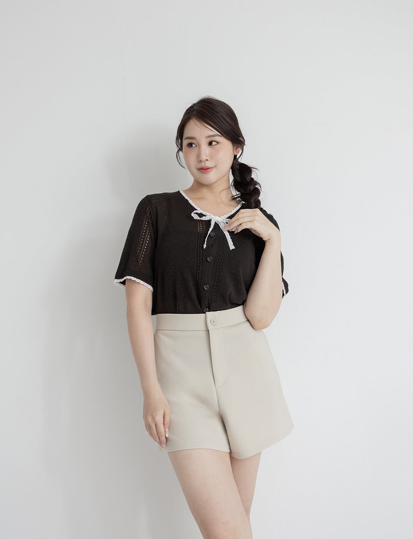 Lace Collar Heart Cutout Plus Size Knit Cardigan
