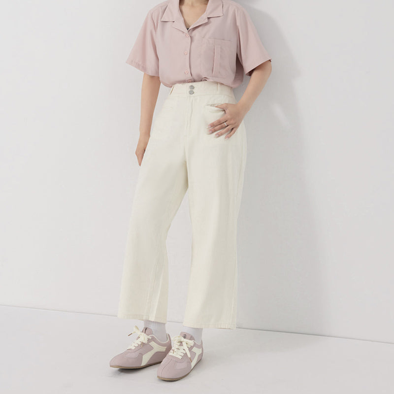 Slim Fit Wide Waistband Twill Plus Size Boyfriend Pants