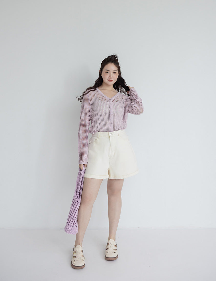 V-Neck Ice Silk Openwork Knit Plus Size Cardigan