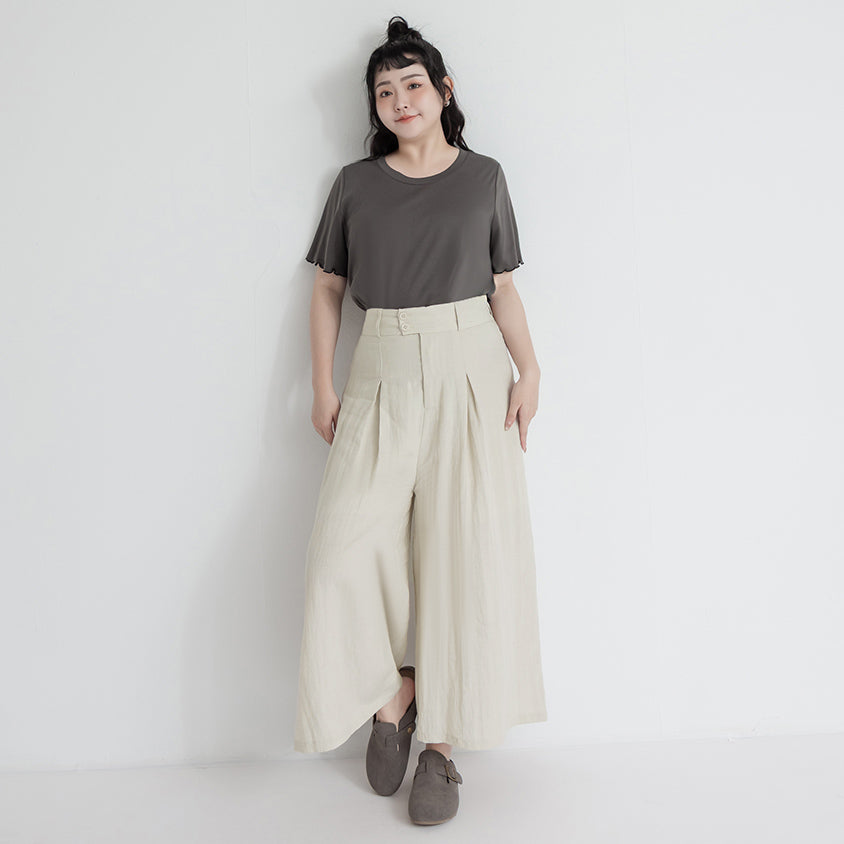 High Waist Slim Fit Lyocell Linen Cropped Plus Size Wide Leg Pants
