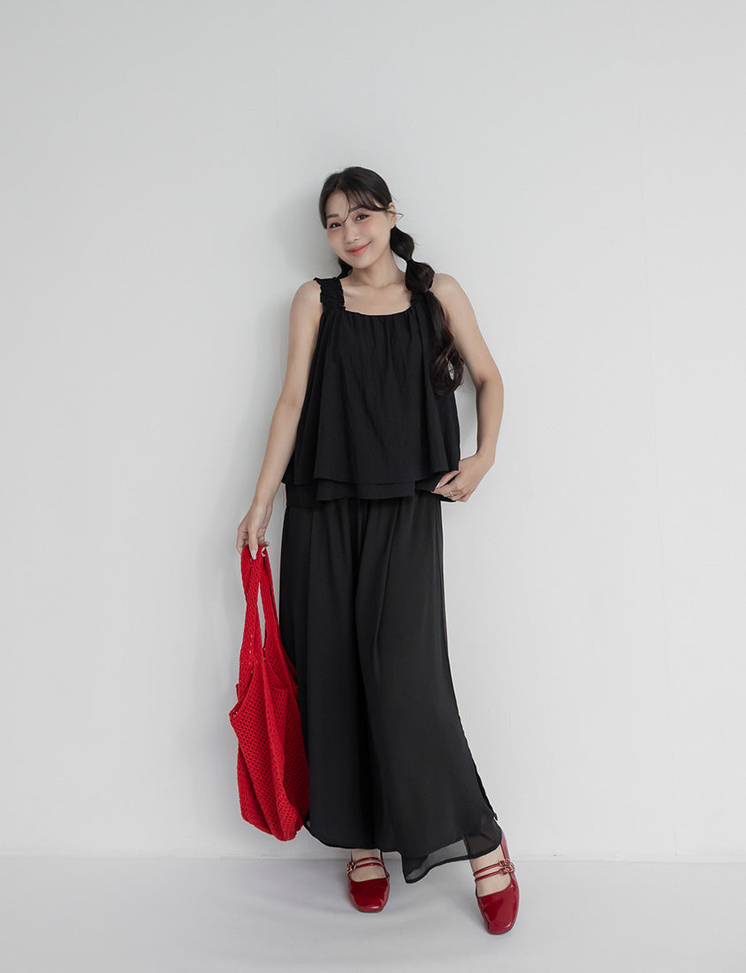 Flowy Layered Chiffon Plus Size Wide Leg Pants