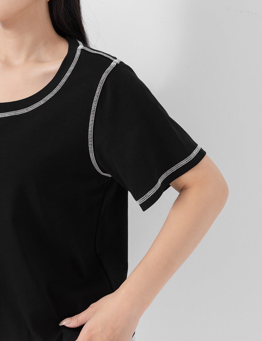 MUA! Cropped Contrast Stitch Short Sleeve Plus Size Tee