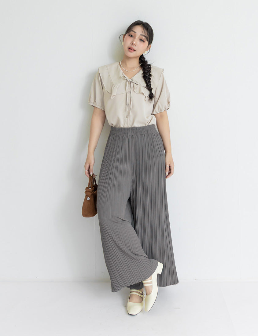 Silky Cool Fine Pleated  Plus Size Wide-Leg Pants