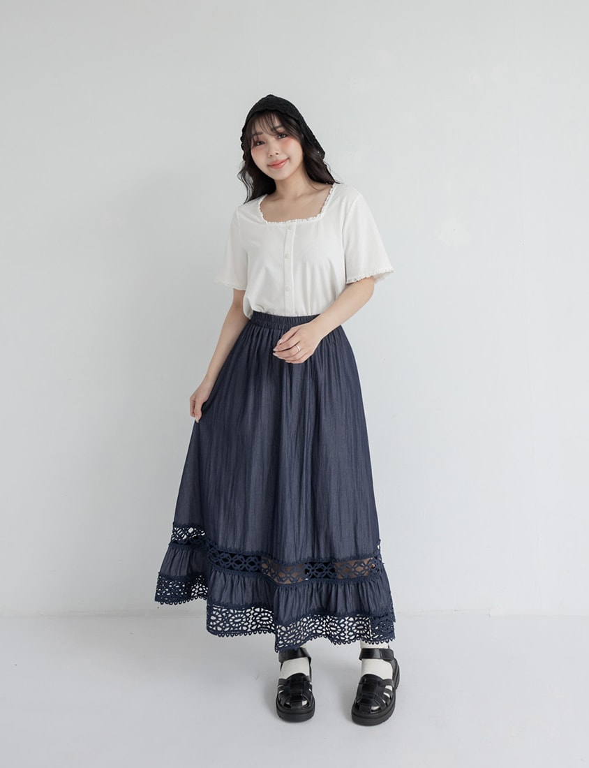 Lace Square Neck Waffle Plus Size Knit Top
