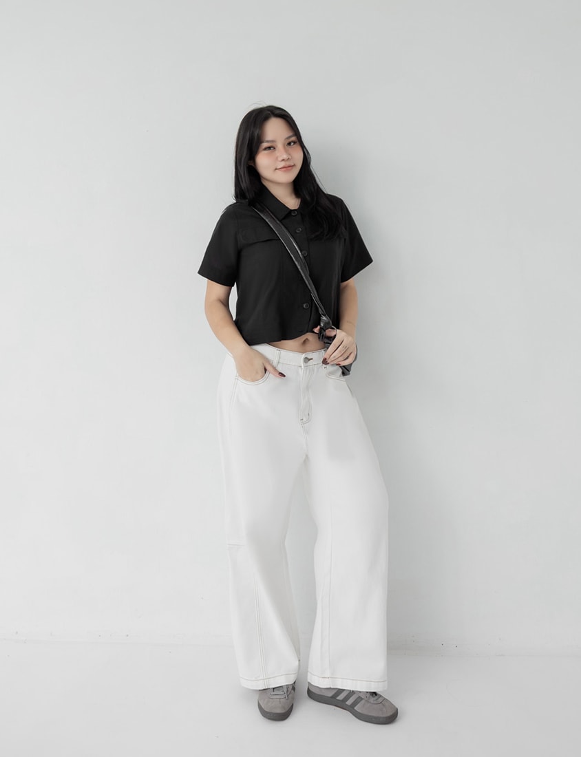 Spring Cotton Linen Stitch Plus Size Short Sleeve Shirt