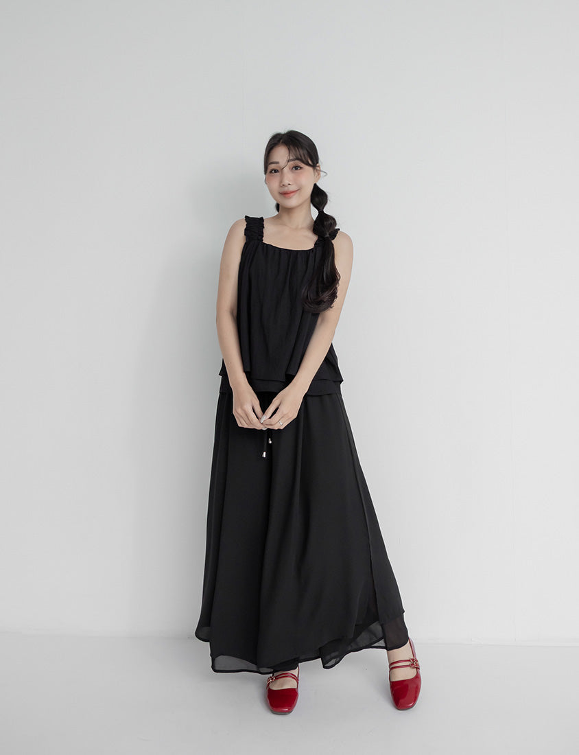 Flowy Layered Chiffon Plus Size Wide Leg Pants