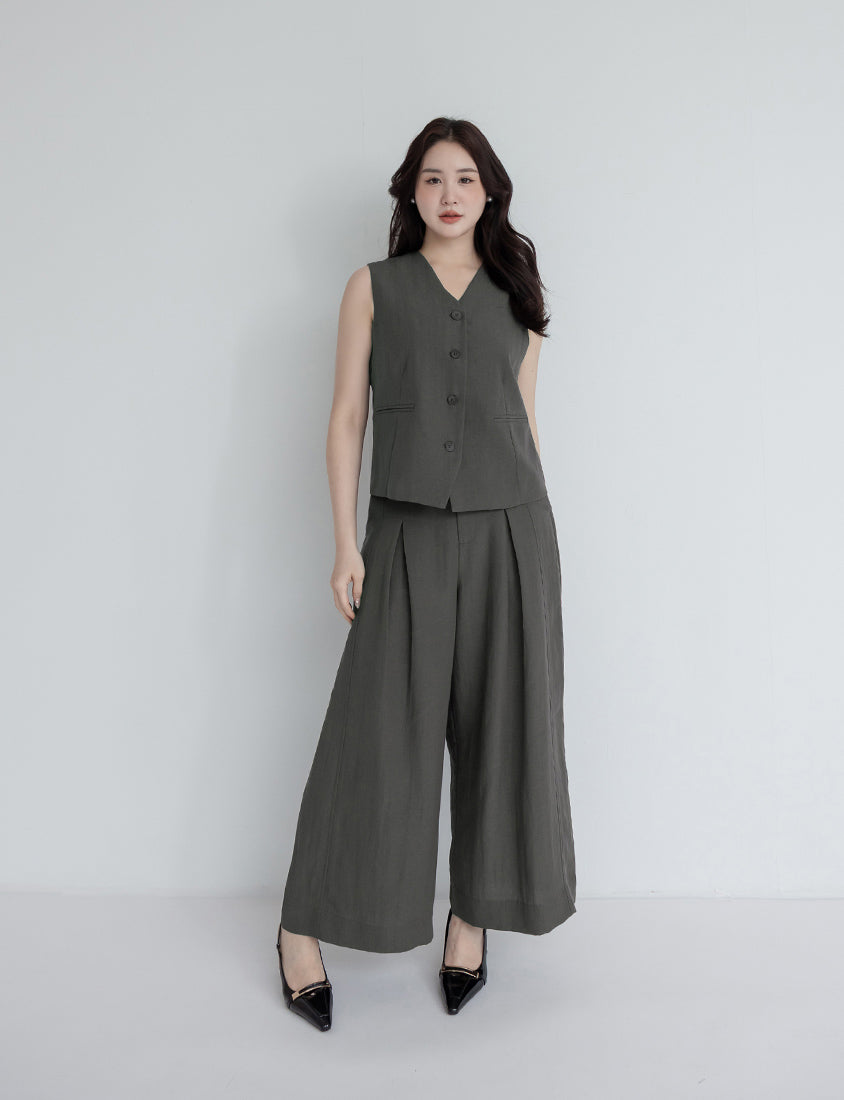 MISS. Tencel Linen Cropped Plus Size Tailored Pants