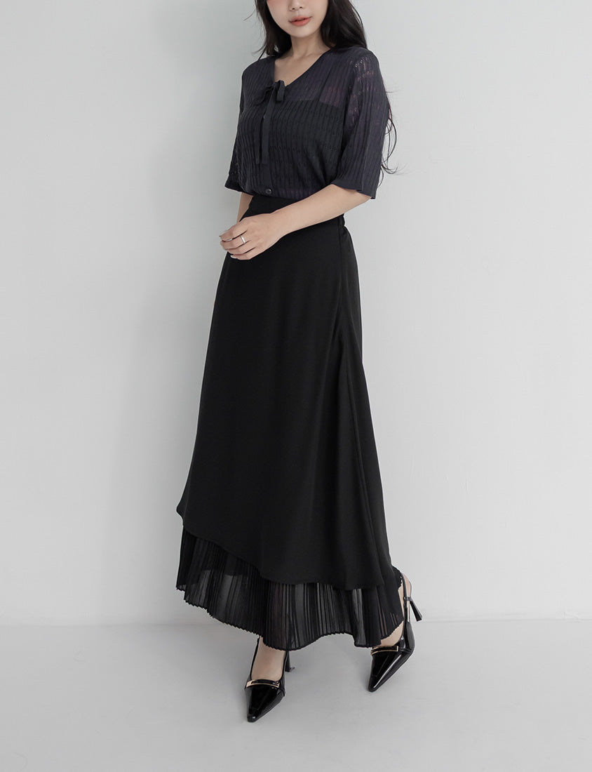 MISS. Elegant Pleated Chiffon Plus Size Maxi Skirt
