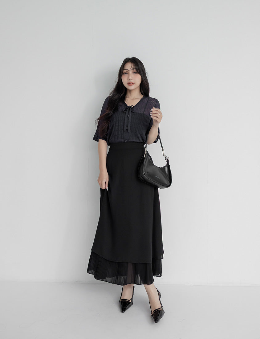MISS. Elegant Pleated Chiffon Plus Size Maxi Skirt