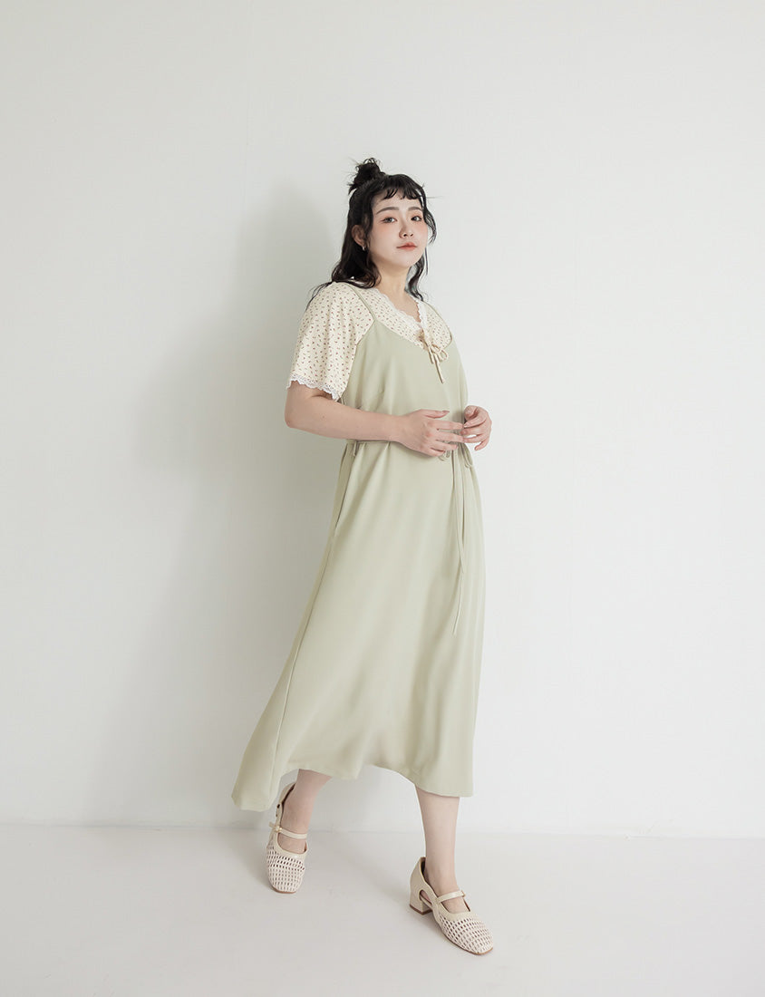 Wrinkle-Resistant A-Line  Plus Size Cami Maxi Dress (With Waist Tie)